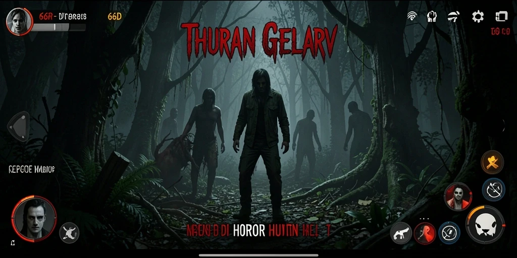 Antarmuka mencekam game Horor Hutan yang penuh ketegangan