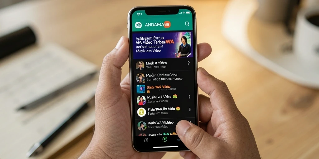 Antarmuka aplikasi ANDARA88 menampilkan berbagai pilihan video status yang menarik.