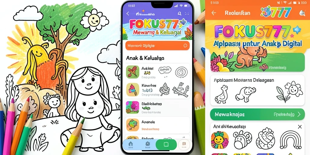 Antarmuka FOKUS777 yang ramah anak untuk mewarnai digital.