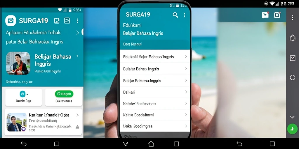 Tampilan antarmuka aplikasi SURGA19 untuk belajar Bahasa Inggris.
