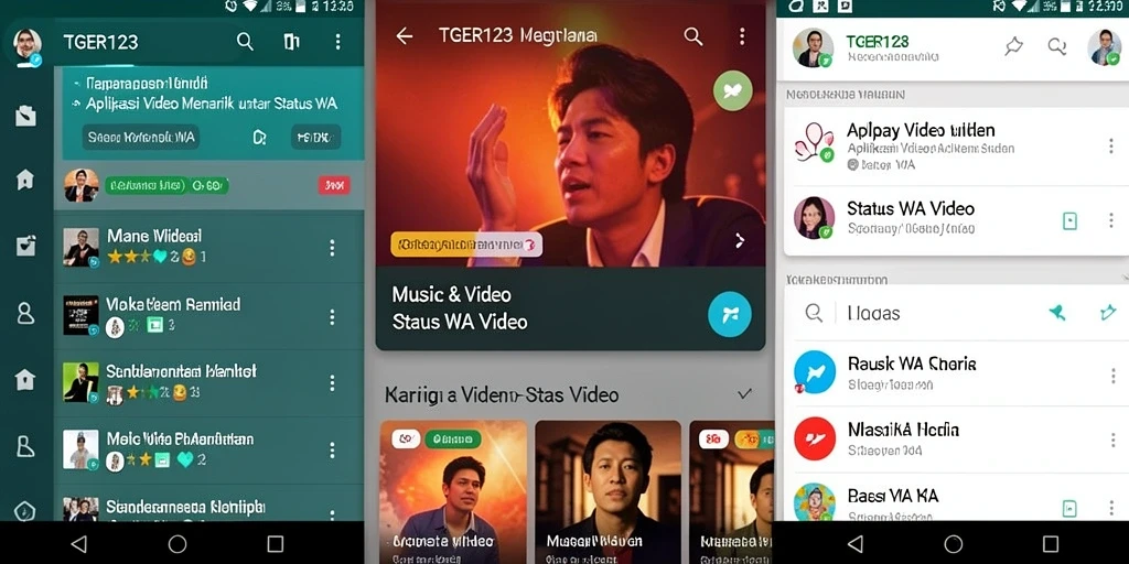 Antarmuka aplikasi TGER123 menampilkan koleksi video status WA yang menarik.